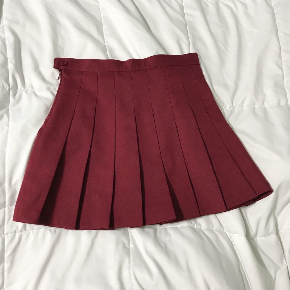 MIXXMIX Dark Red Classic Pleated Tennis Skirt